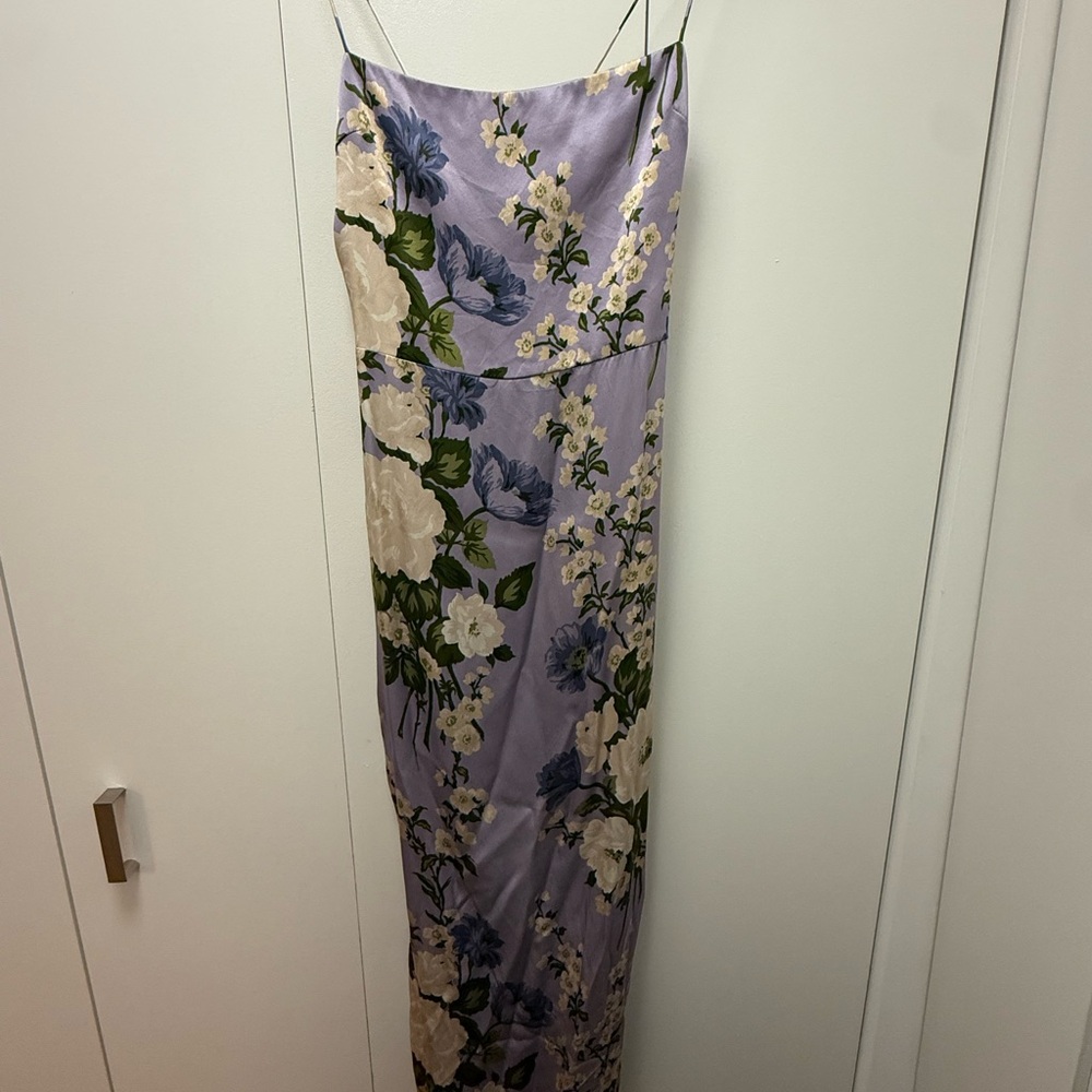 Reformation Frankie Silk Dress Lilac Floral Size 4 - Picture 3 of 5
